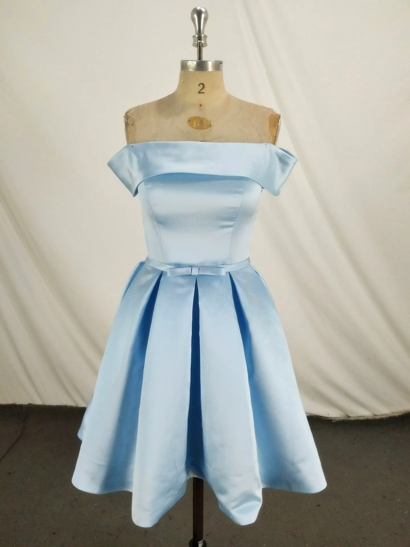 Charming Light Blue Off the Shoulder Knee Length Bridesmaid Dress, Party Dress