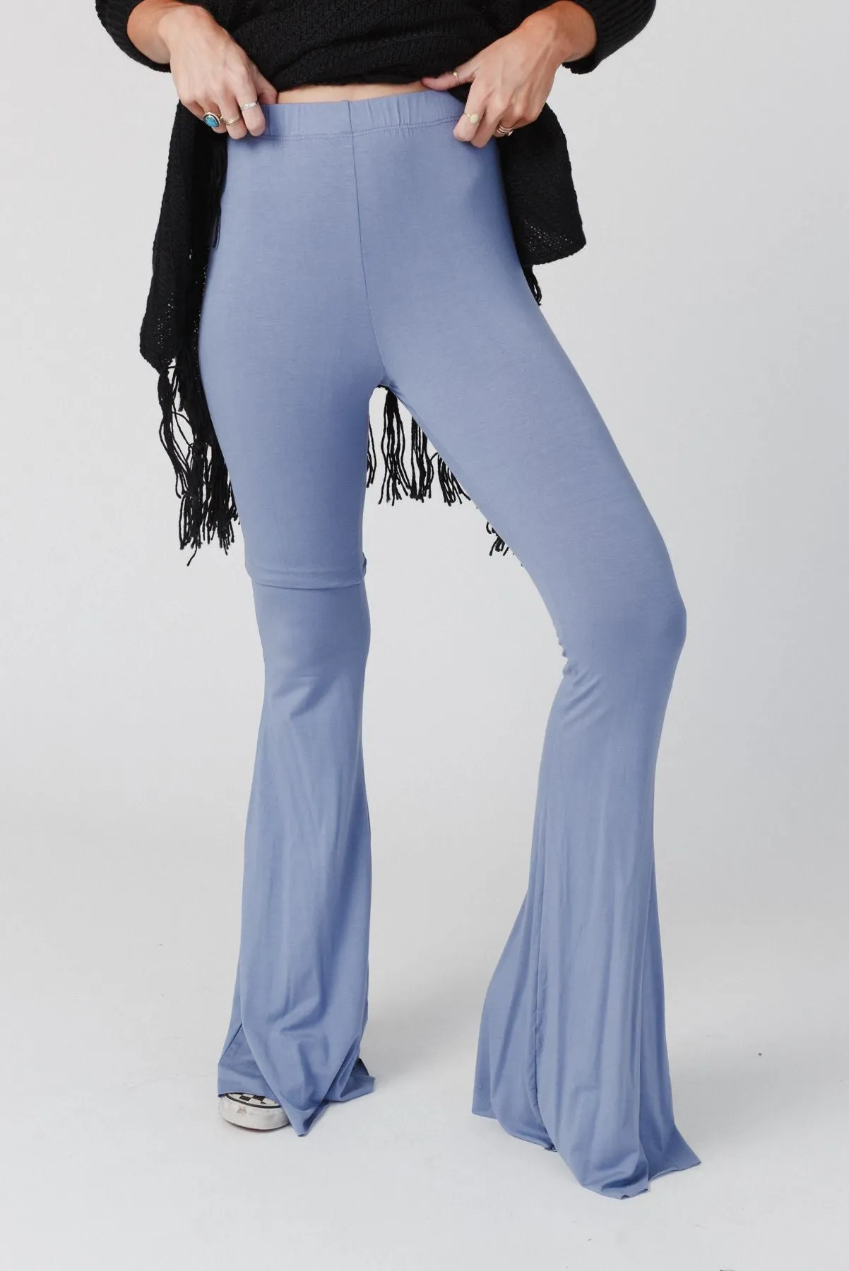 Cher Solid Raw Edge Flare Pant - Powder Blue