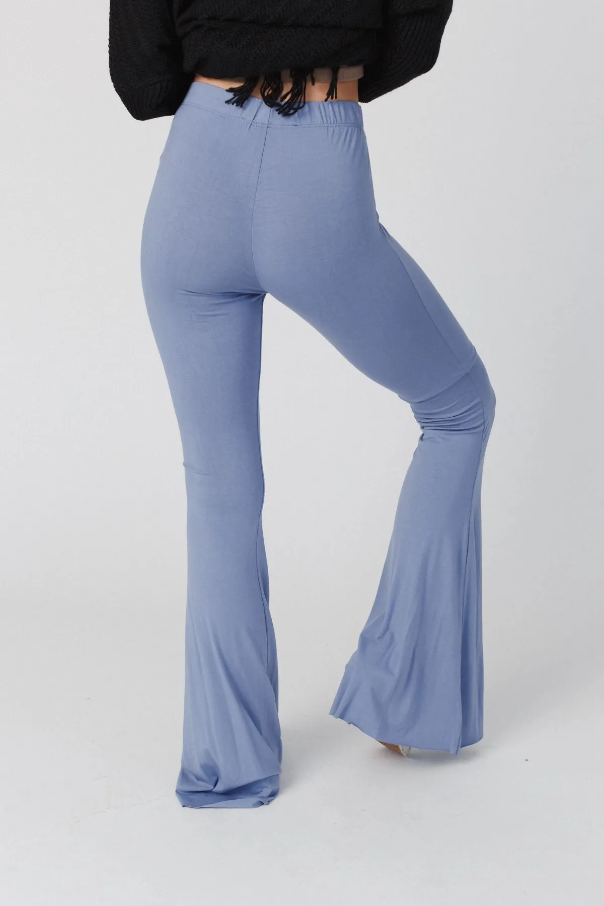 Cher Solid Raw Edge Flare Pant - Powder Blue