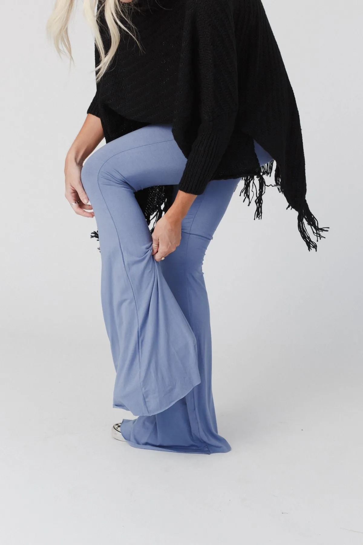 Cher Solid Raw Edge Flare Pant - Powder Blue