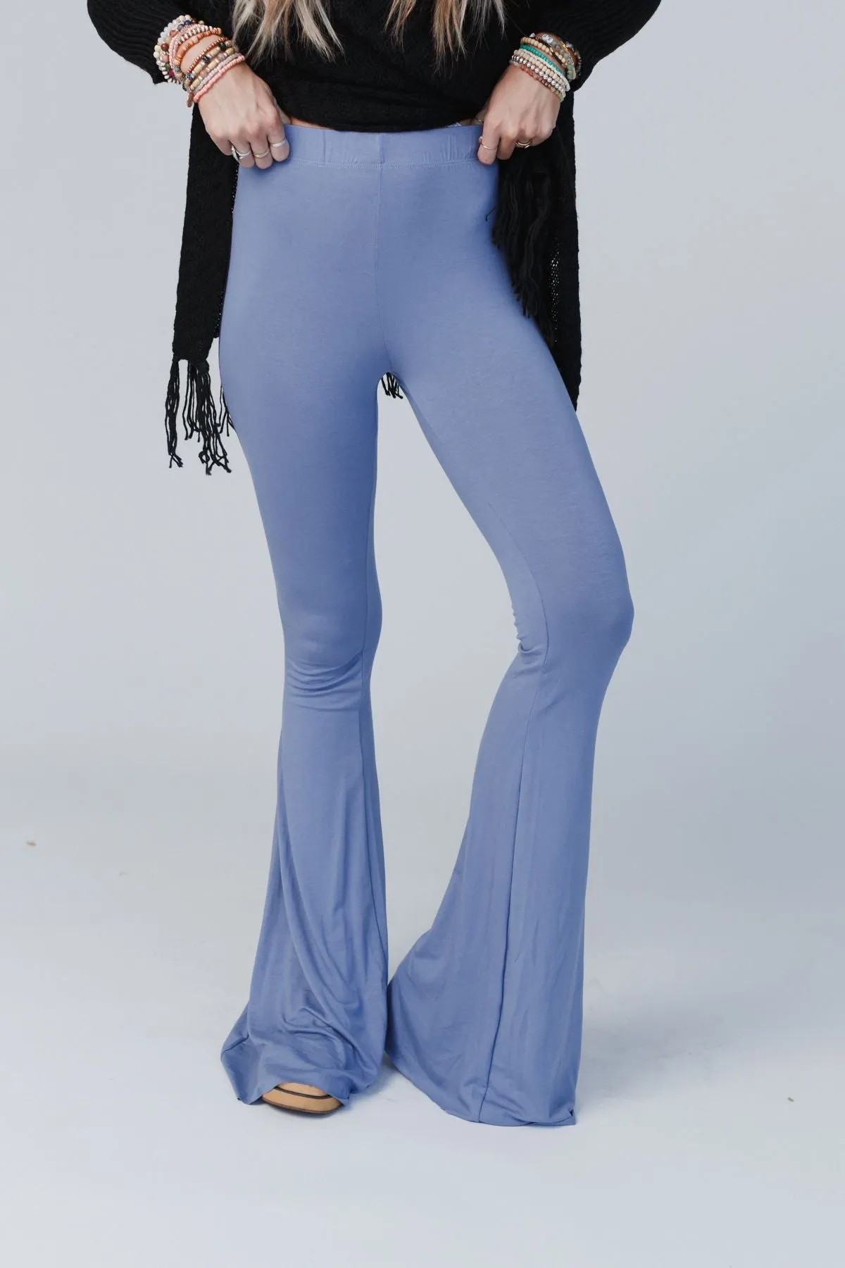 Cher Solid Raw Edge Flare Pant - Powder Blue