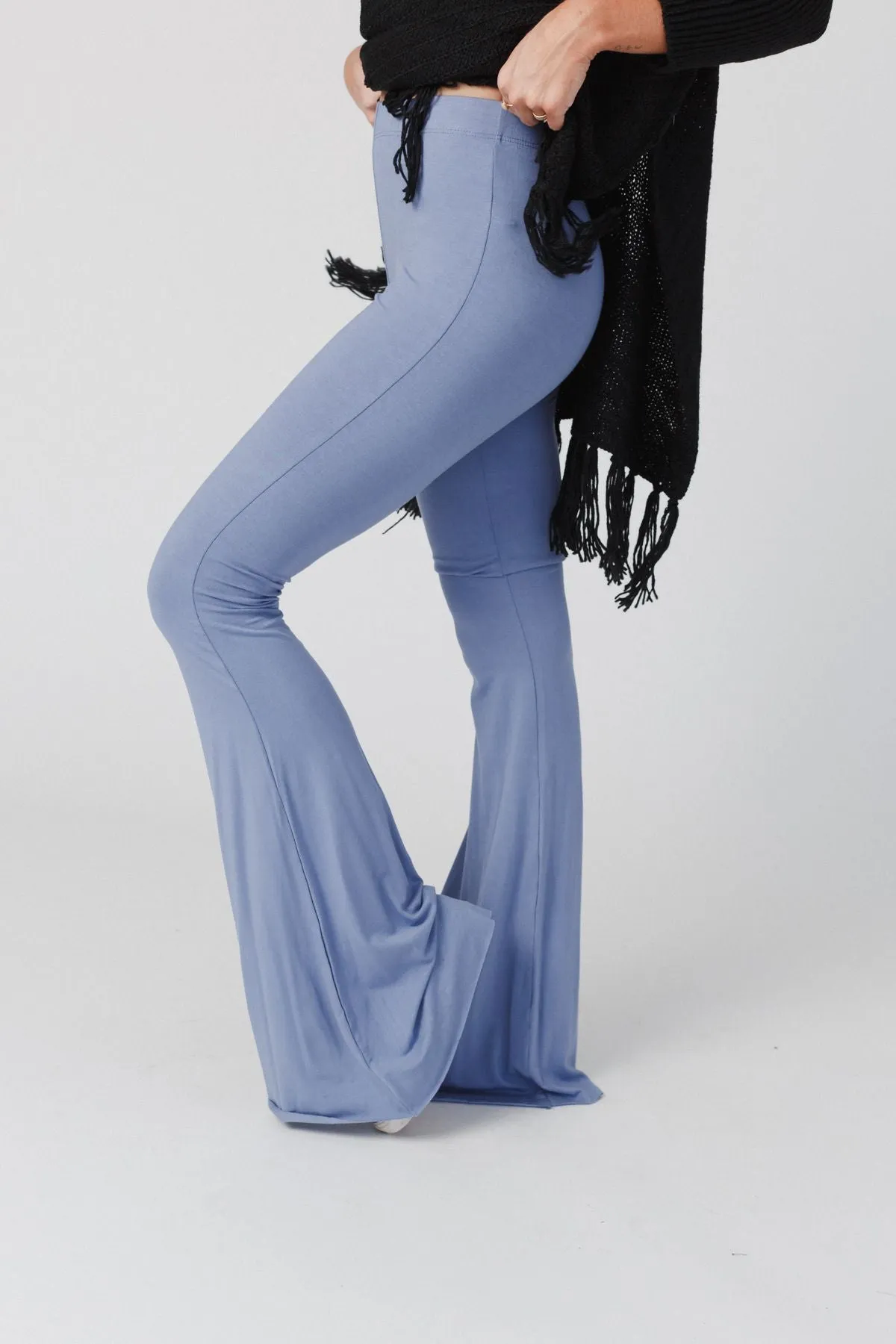 Cher Solid Raw Edge Flare Pant - Powder Blue