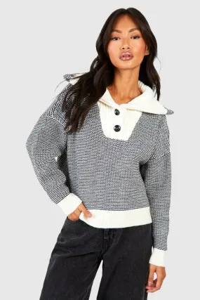 Chunky Boyfriend Sweater With Button Collar