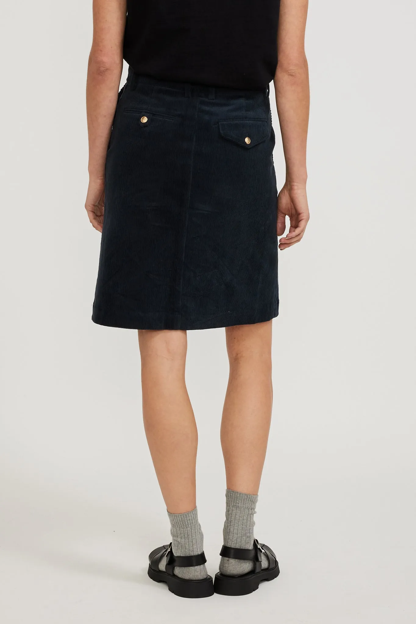 Corduroy A-Line Button Point Skirt Navy