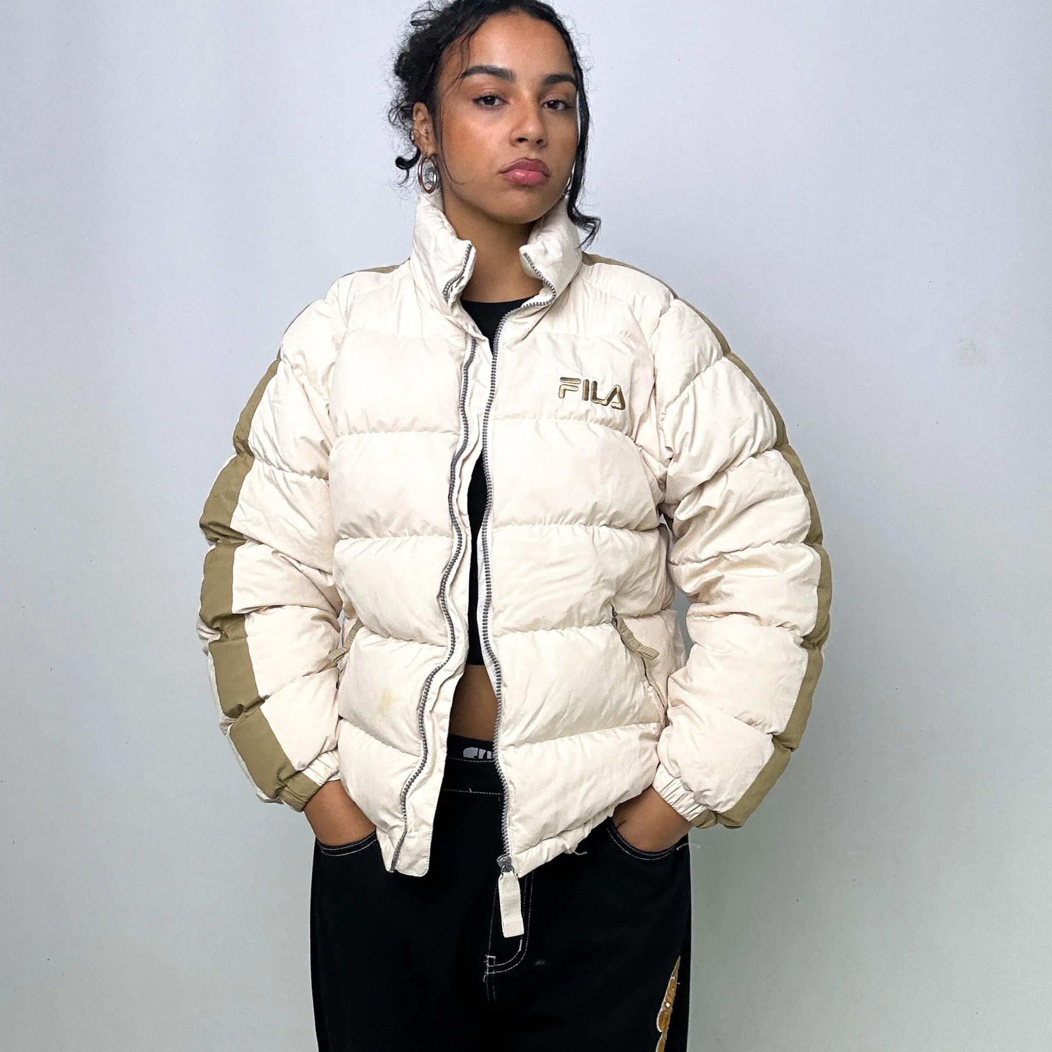 Cream 90s FILA Puffer Jacket Coat (S)