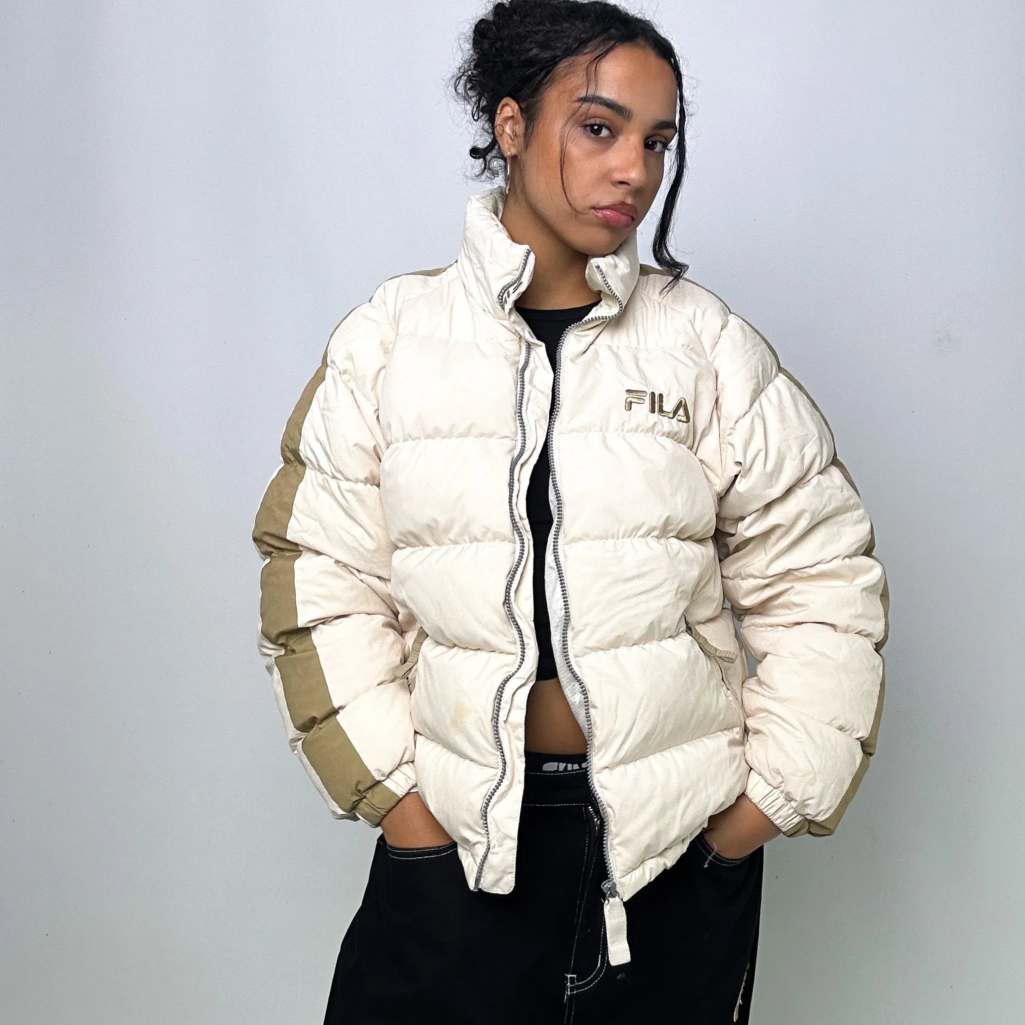 Cream 90s FILA Puffer Jacket Coat (S)