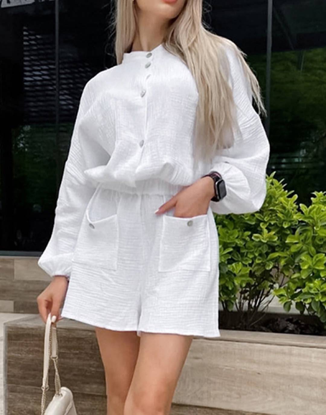 Crinkled Button Down Short Romper