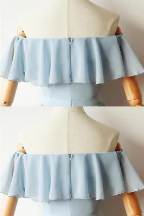 Cute Off the Shoulder Light Blue Short Dress