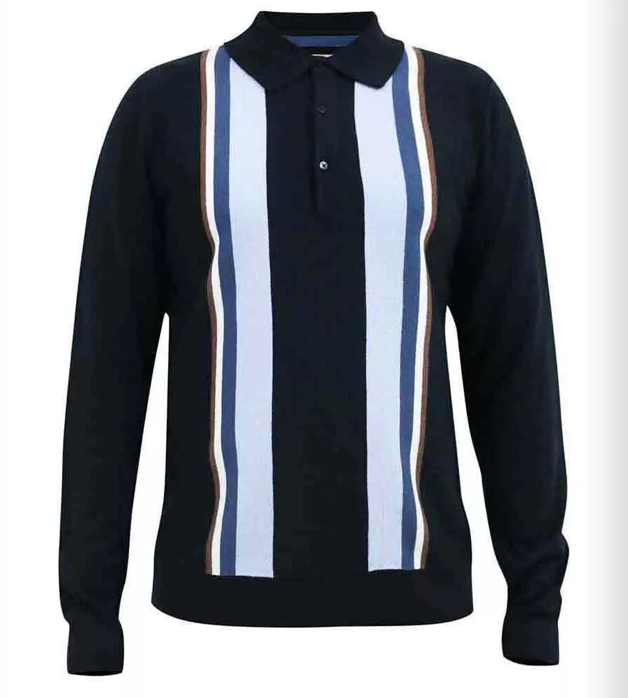 D555 Mens Long Sleeve Knitted Polo With Stripes (DARLEY)