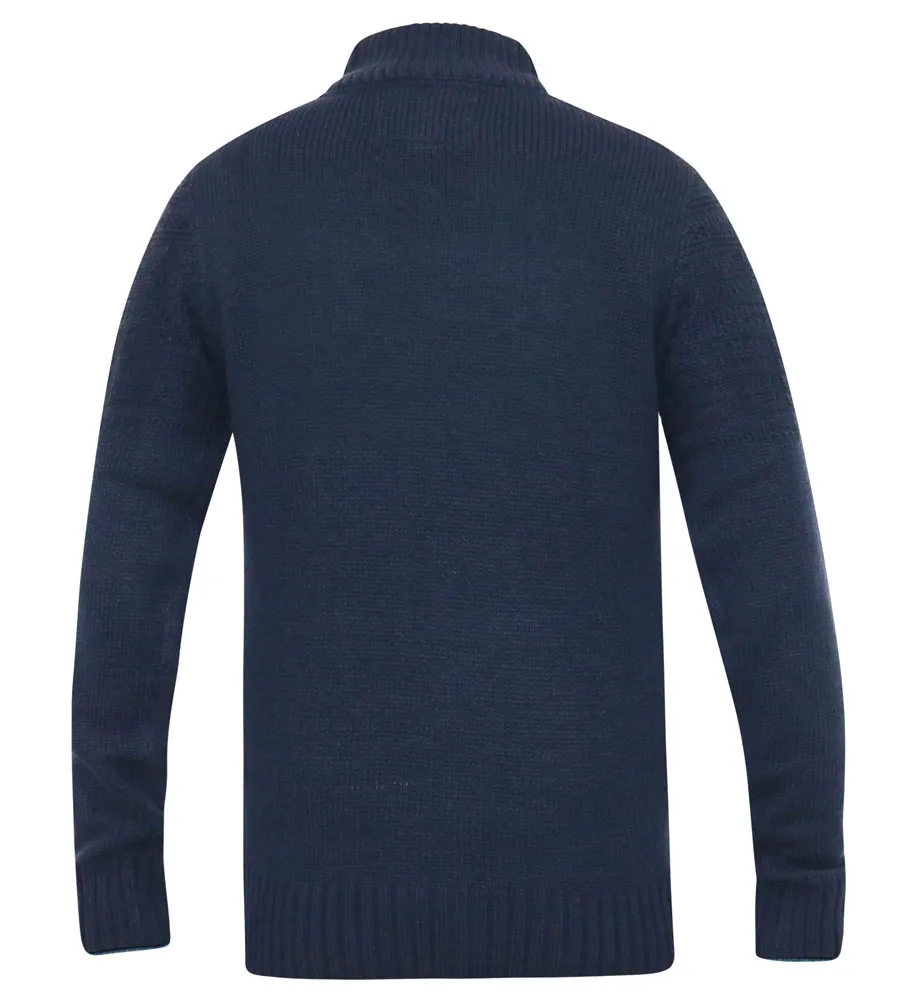 D555 Mens Navy Jacquard Knitted Jumper With 1/4 Zip (YATES)