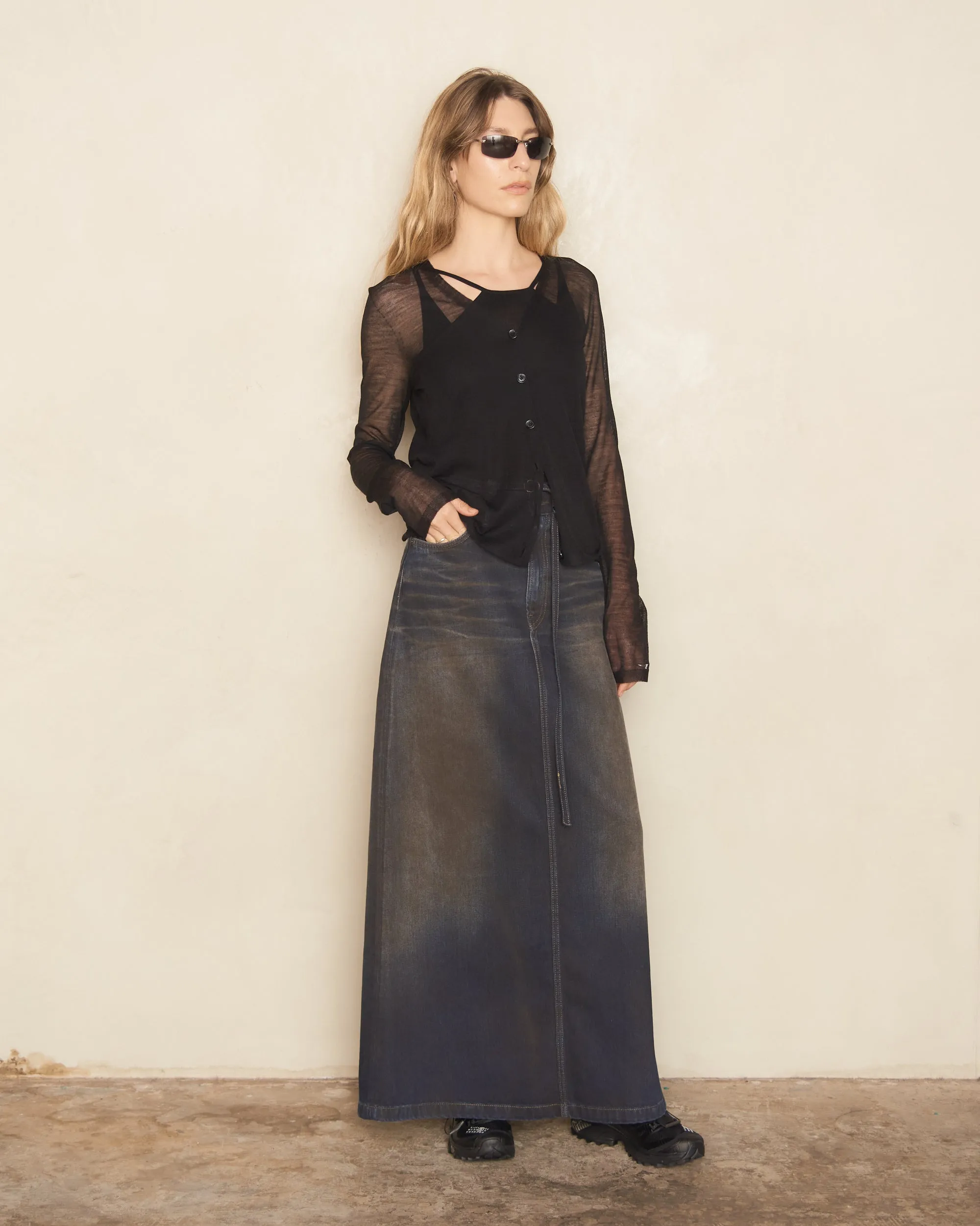 Dark Blue Long Denim Skirt