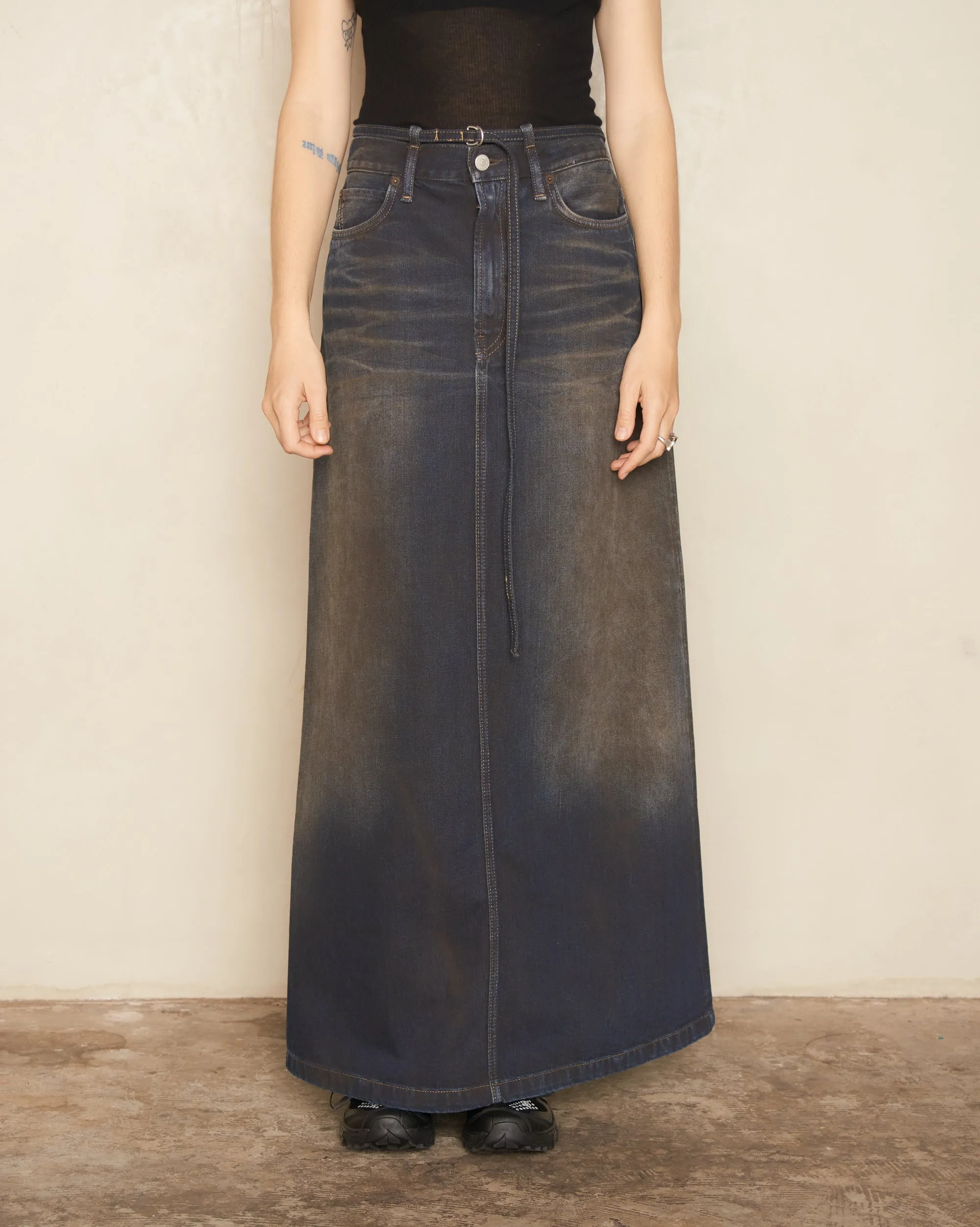 Dark Blue Long Denim Skirt