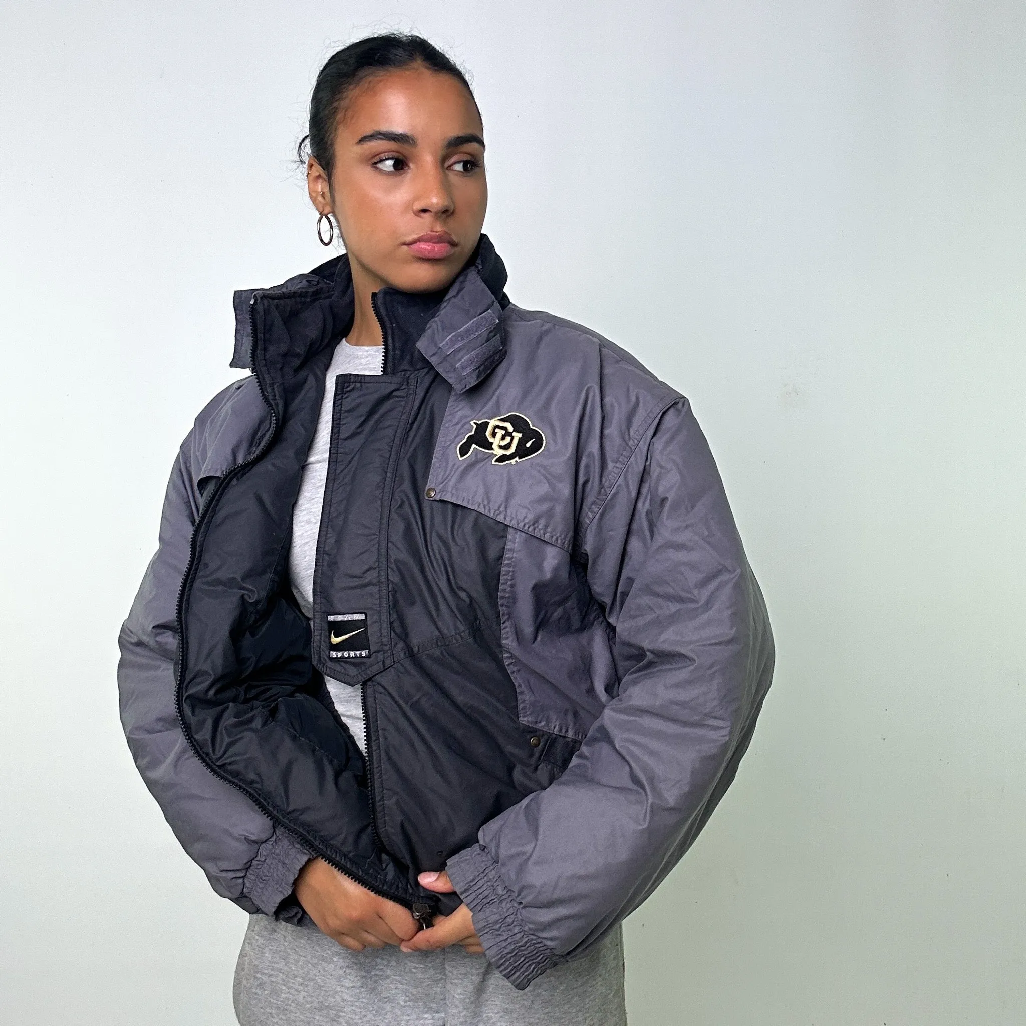 Dark Grey 90s NIKE Colorado University Pullover Puffer Jacket Coat (L)