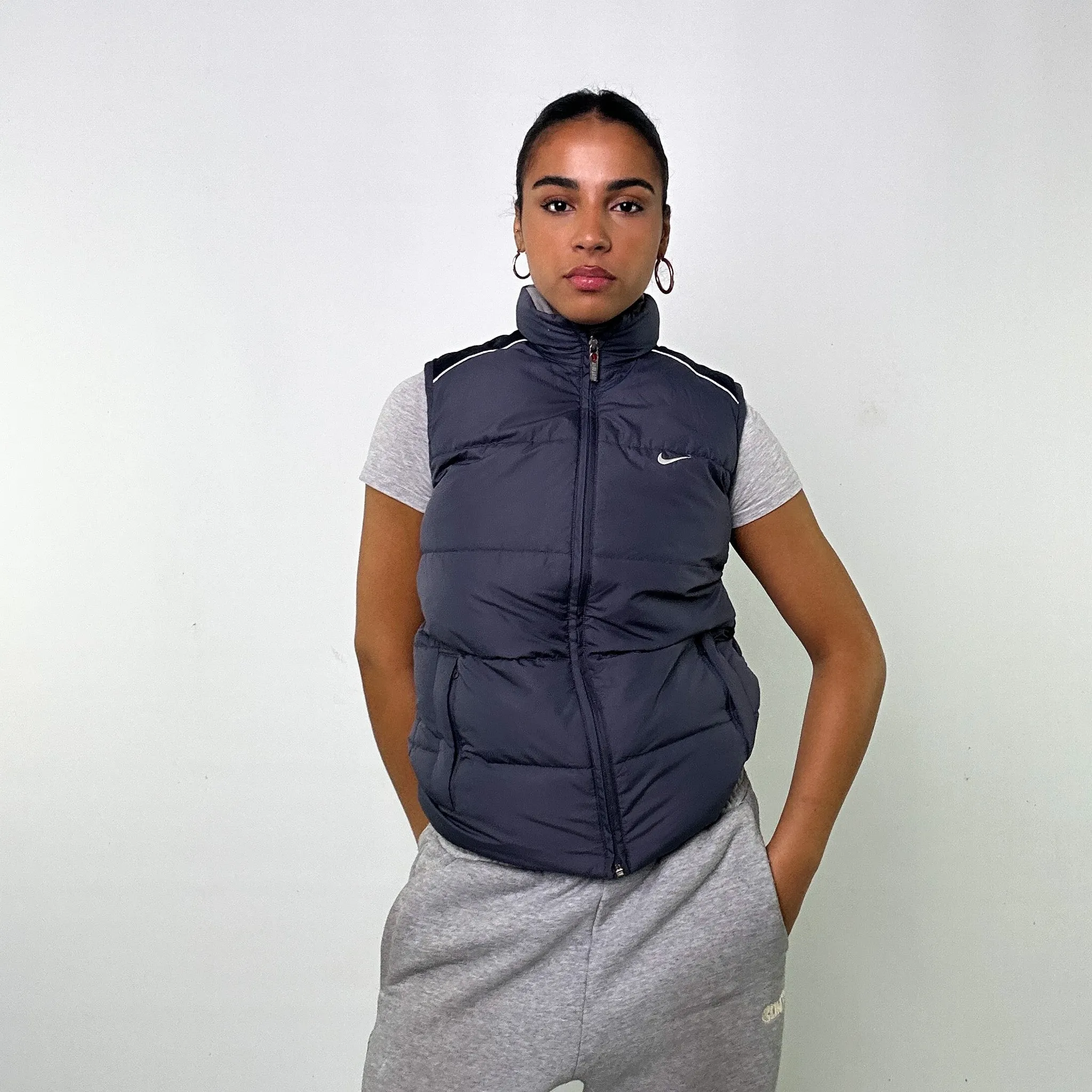 Dark Grey y2ks NIKE Puffer Jacket Coat Gilet (L)