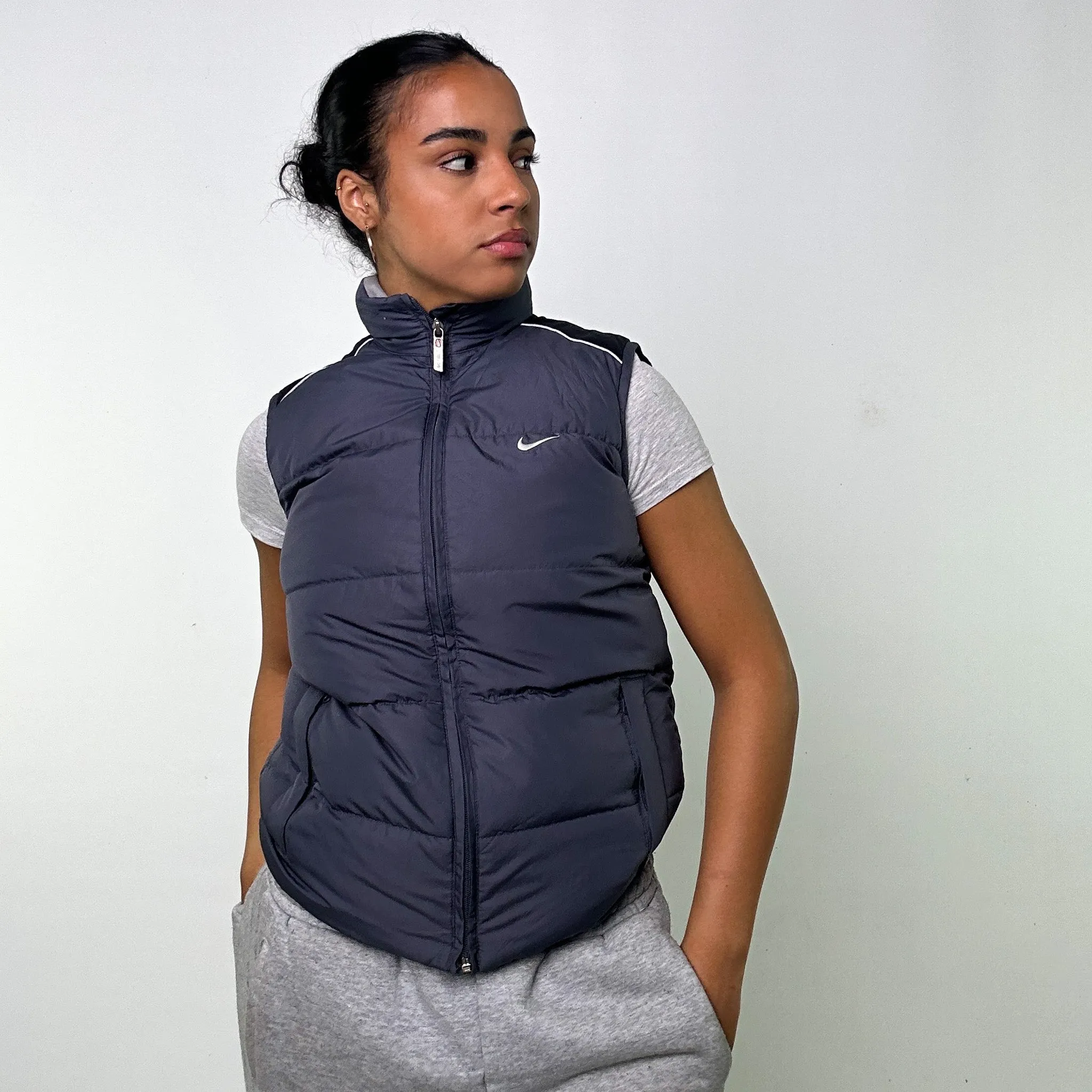 Dark Grey y2ks NIKE Puffer Jacket Coat Gilet (L)