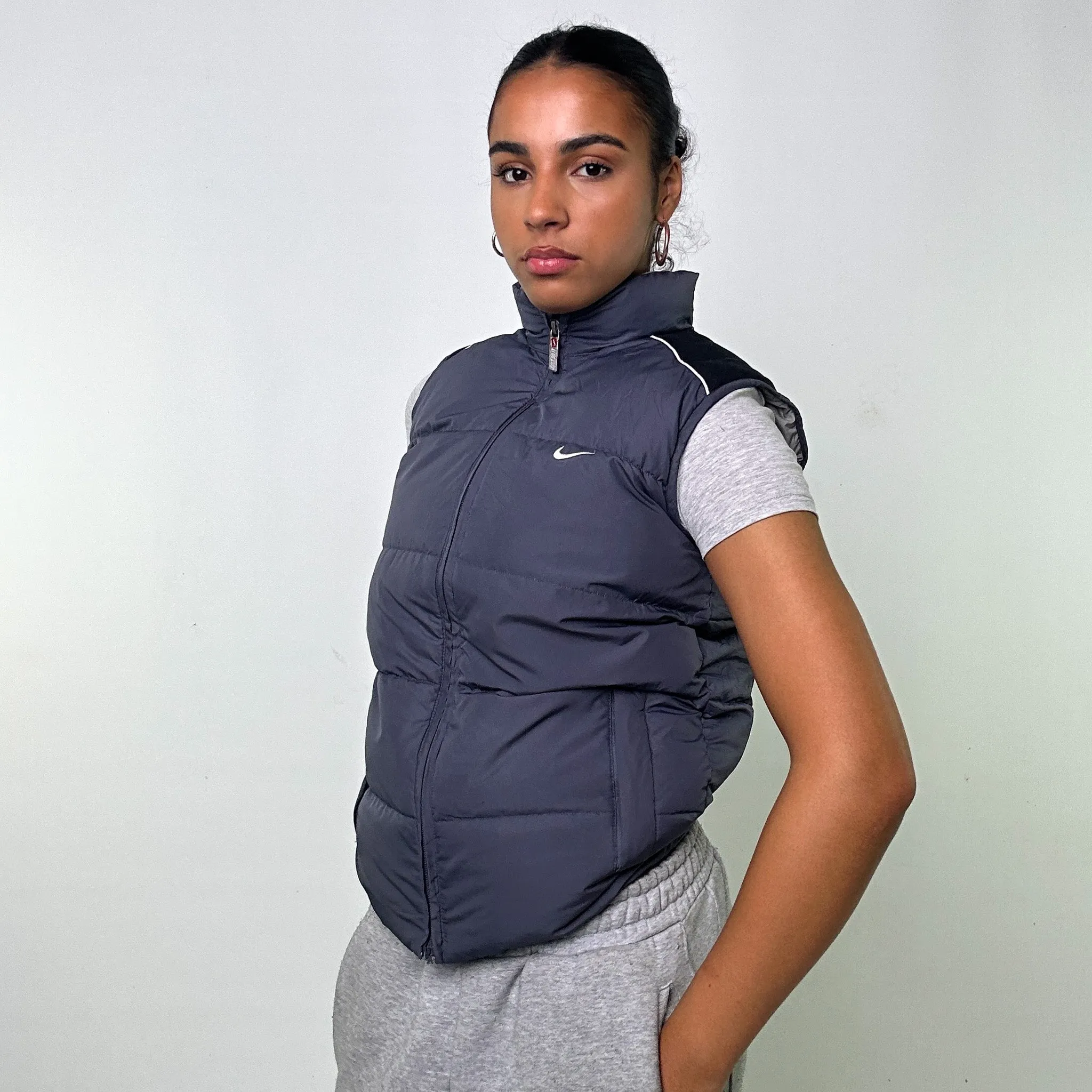 Dark Grey y2ks NIKE Puffer Jacket Coat Gilet (L)