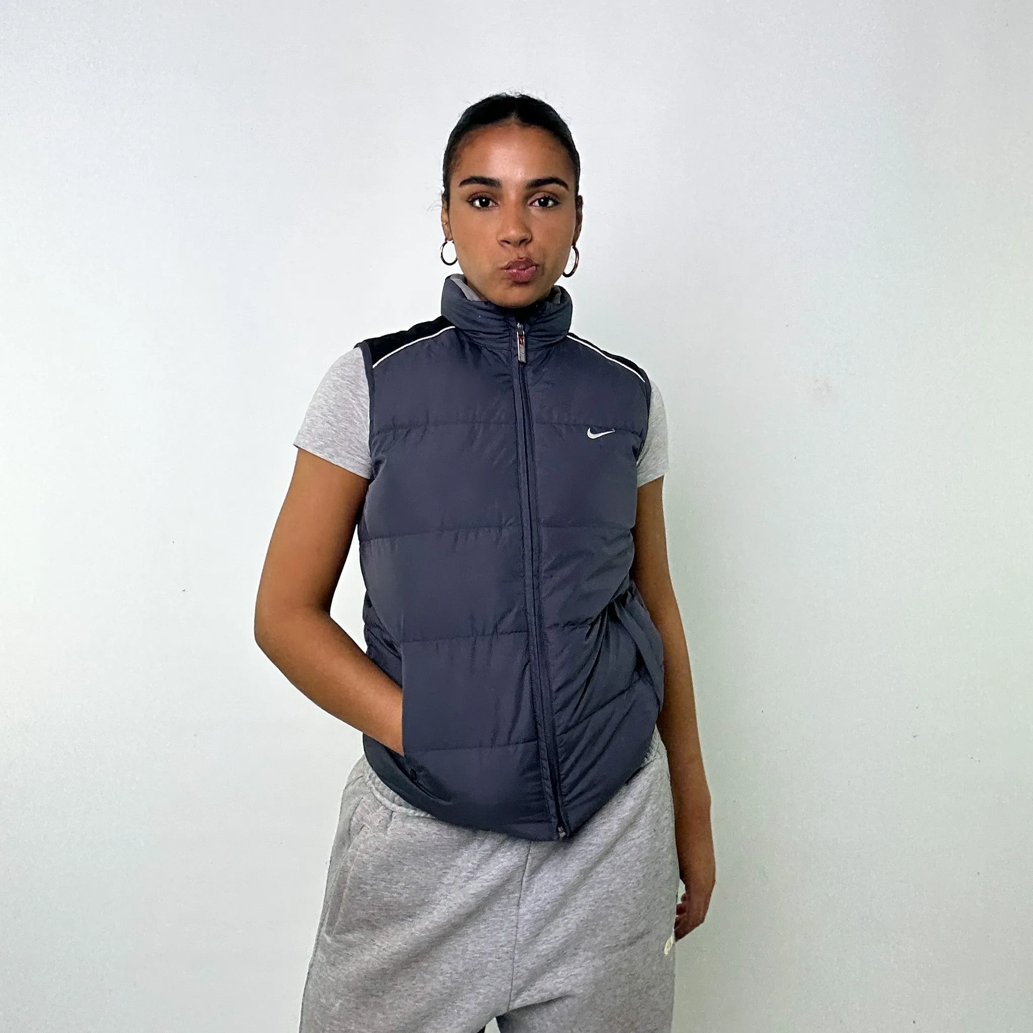 Dark Grey y2ks NIKE Puffer Jacket Coat Gilet (L)