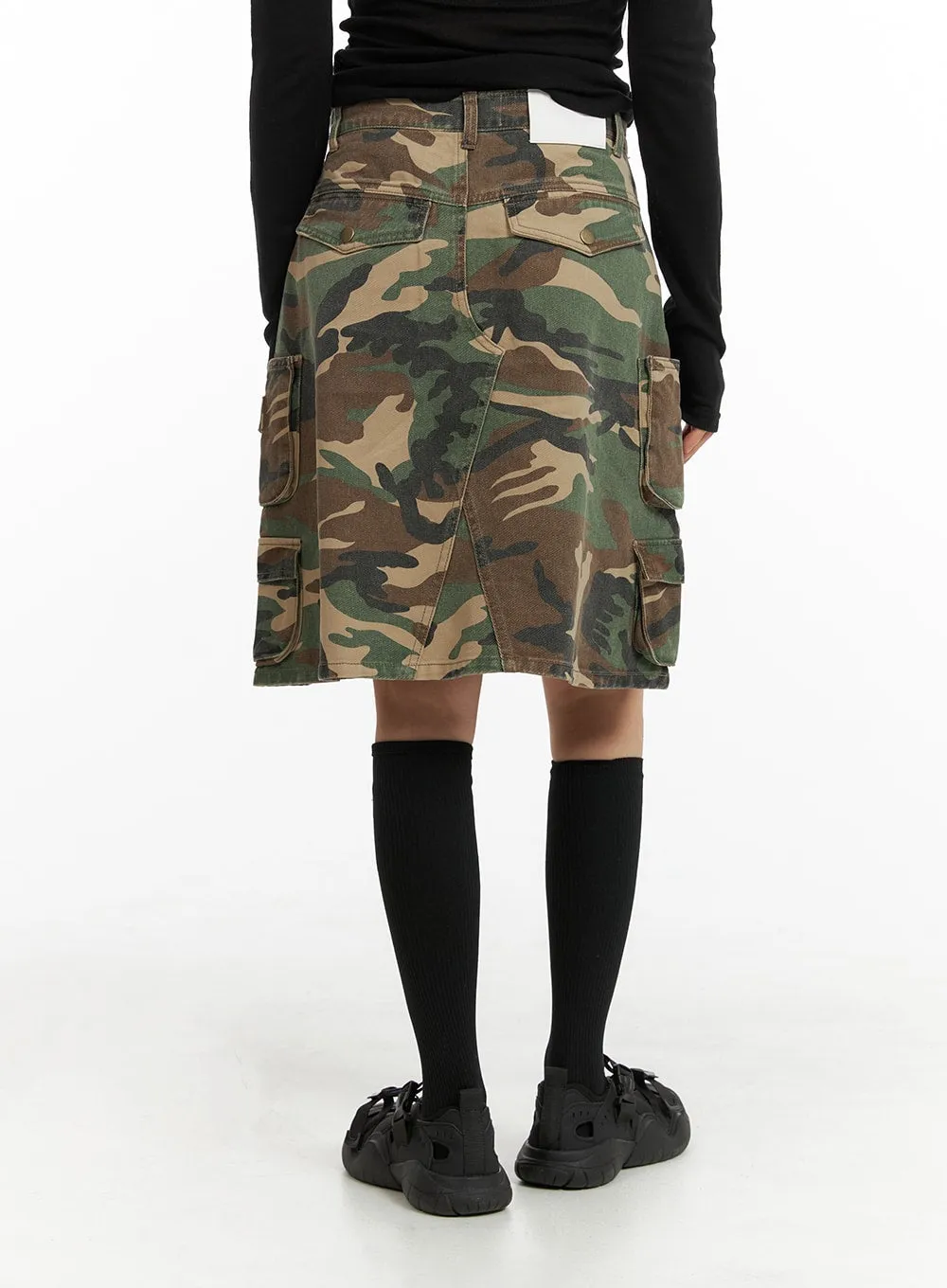 Denim Camo Cargo Midi Skirt CM412