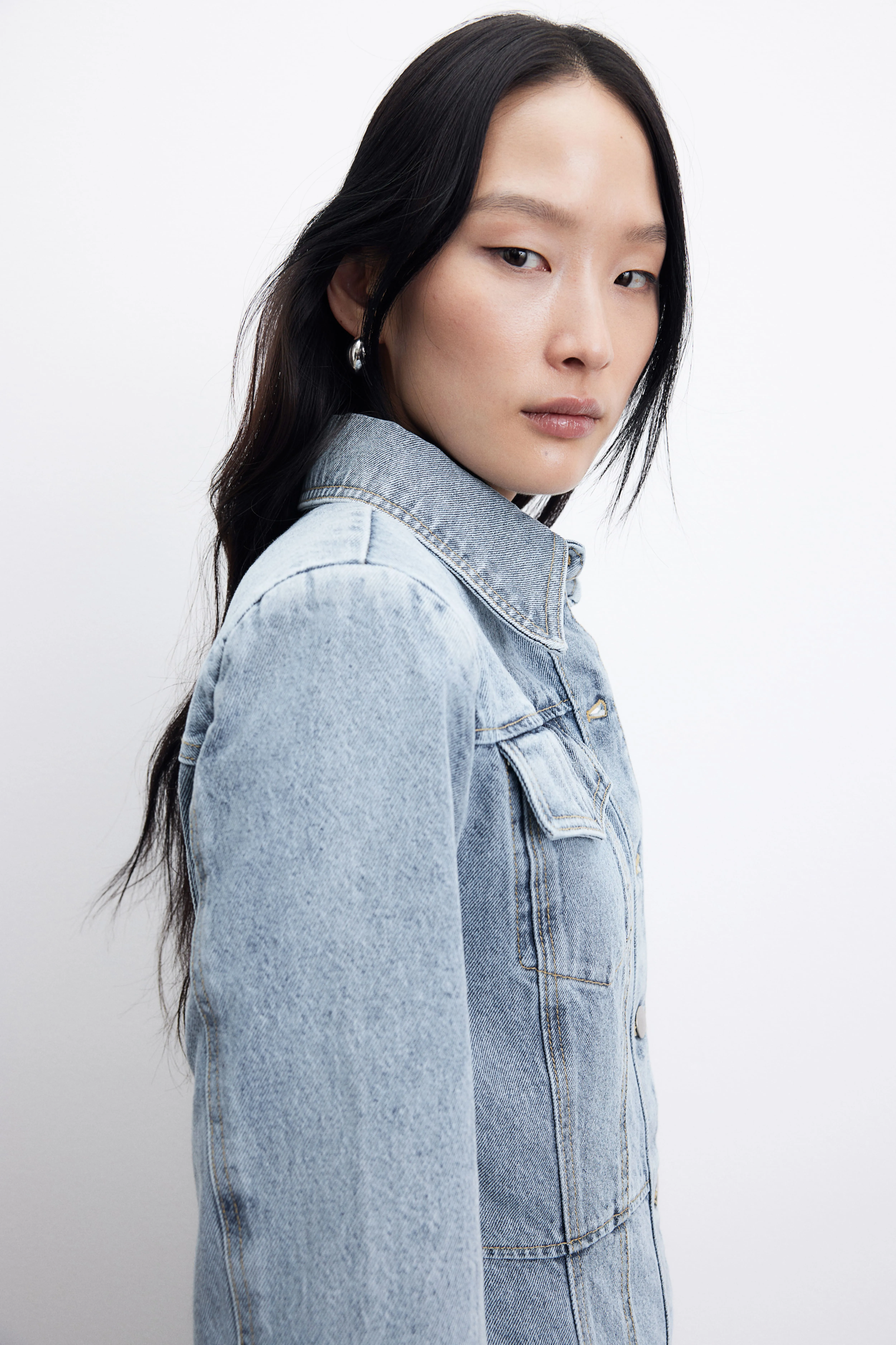 Denim shirt dress - Long sleeve - Long - Light denim blue - Ladies | H&M GB