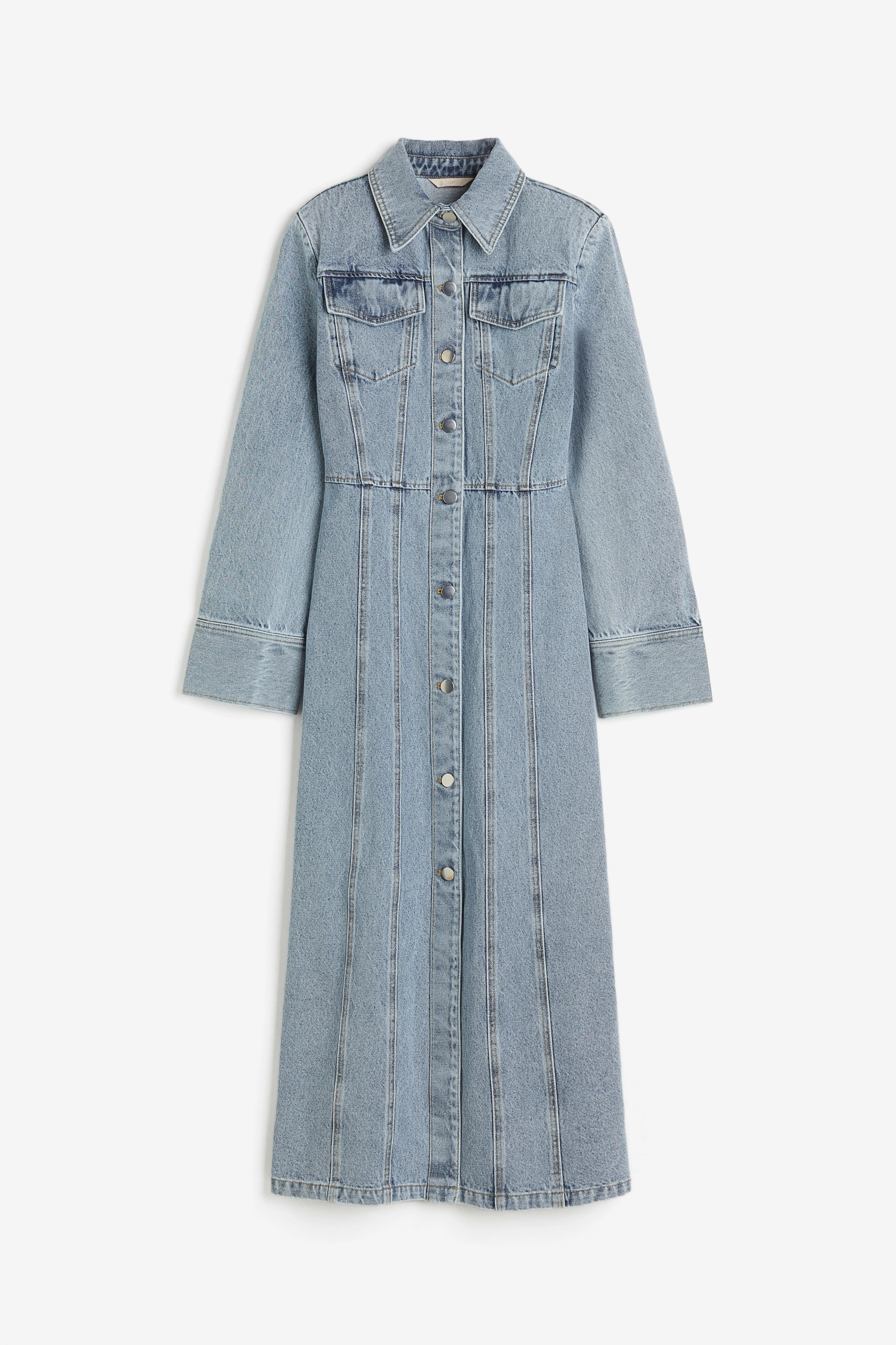 Denim shirt dress - Long sleeve - Long - Light denim blue - Ladies | H&M GB