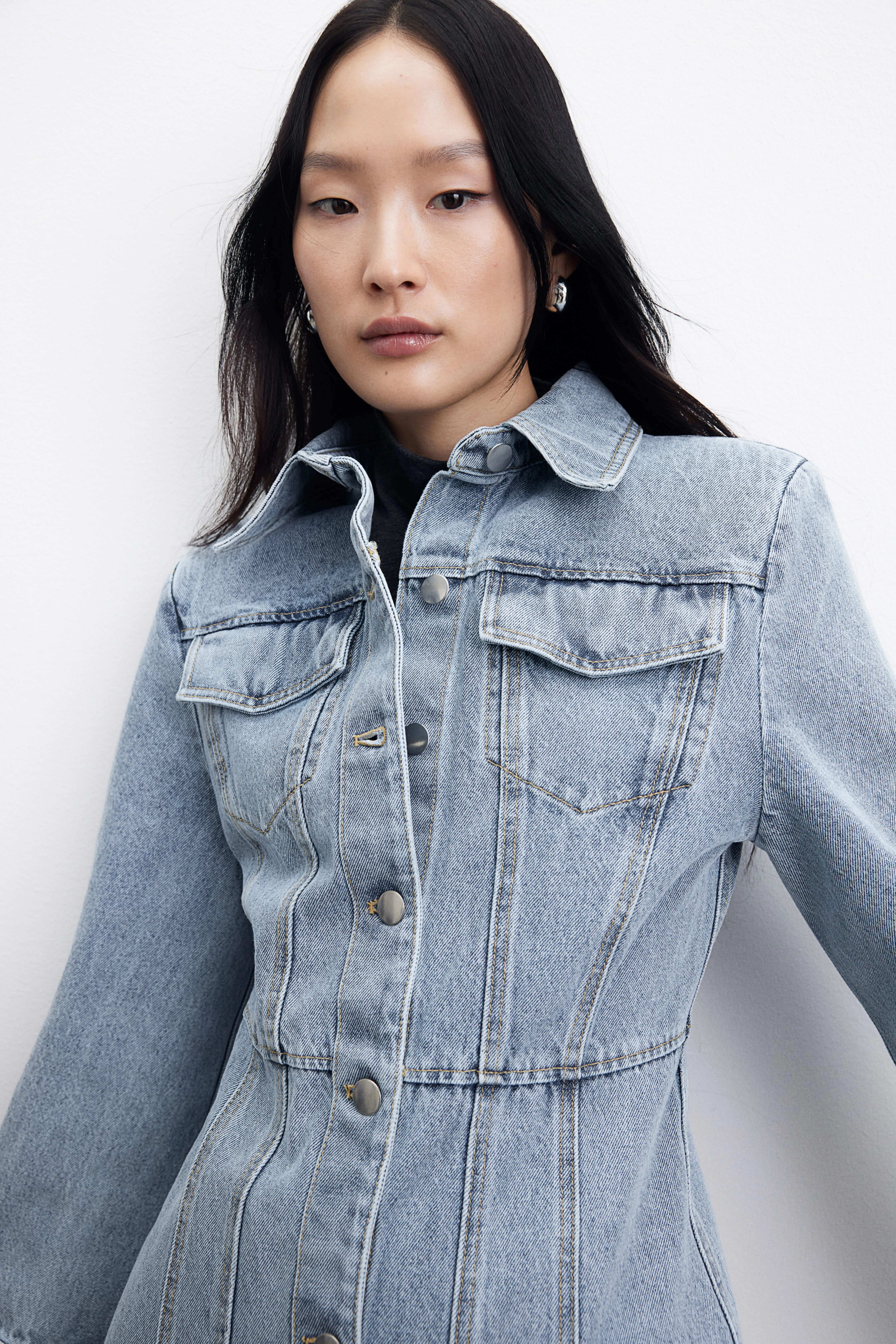 Denim shirt dress - Long sleeve - Long - Light denim blue - Ladies | H&M GB