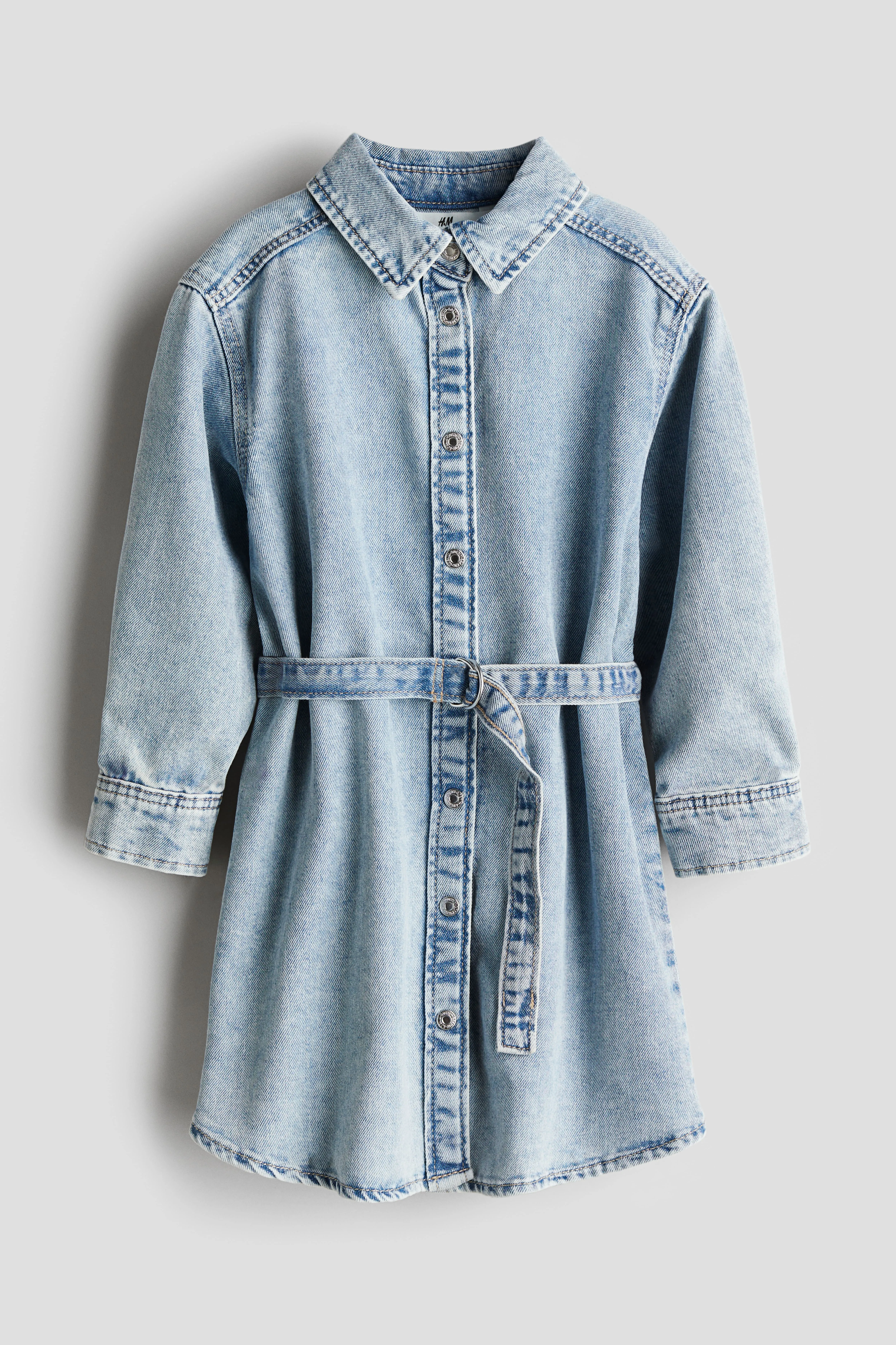 Denim shirt dress - Round neck - Long sleeve - Light denim blue - Kids | H&M GB