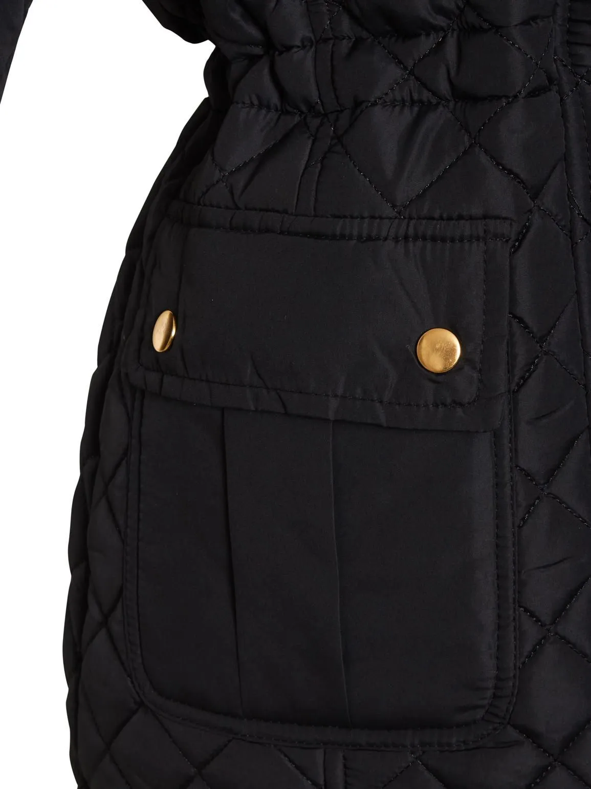 Diamond Quilted Faux Fur Parka Jacket, Stone, Black, UK Sizes 8 to 16