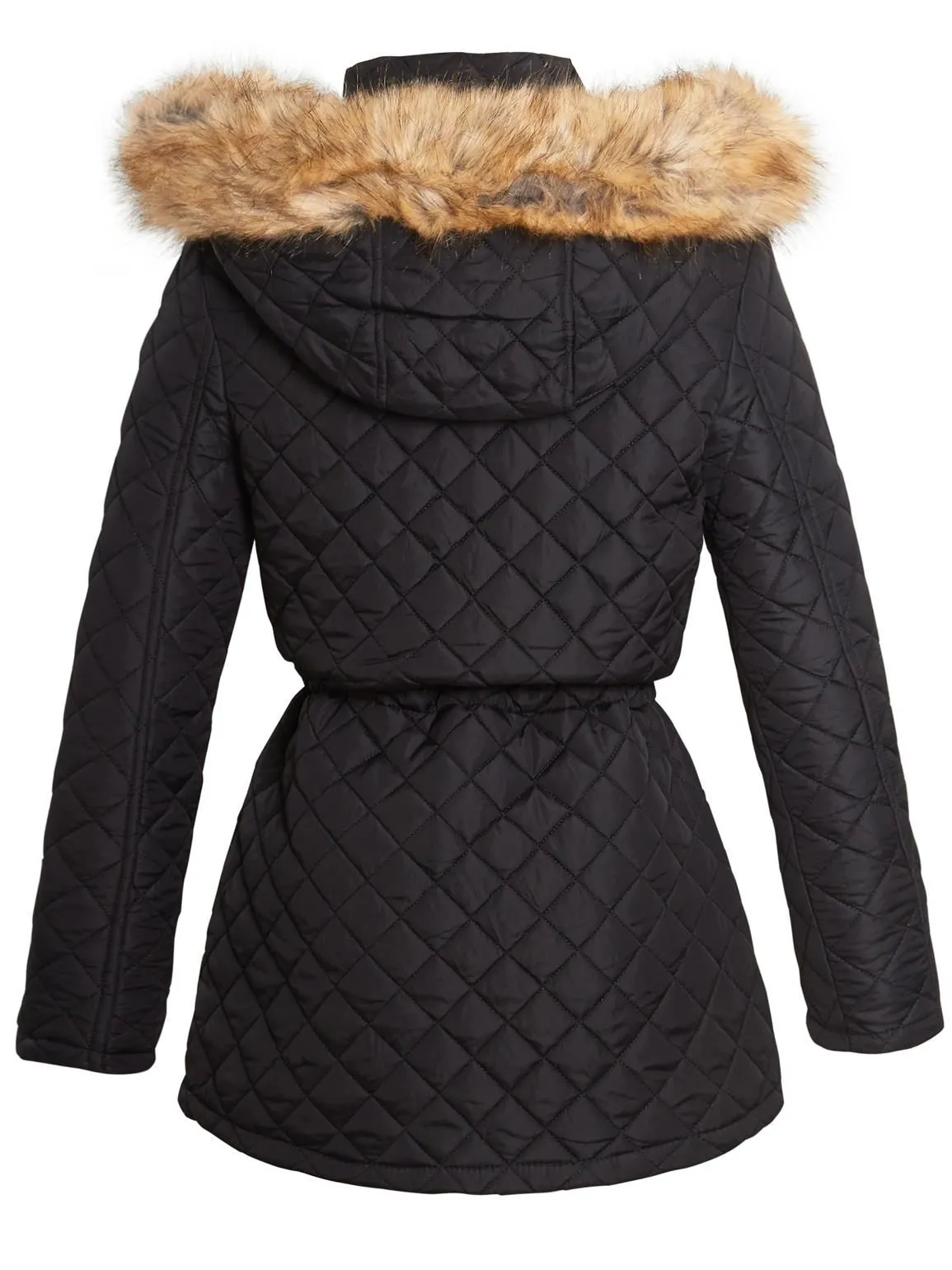 Diamond Quilted Faux Fur Parka Jacket, Stone, Black, UK Sizes 8 to 16