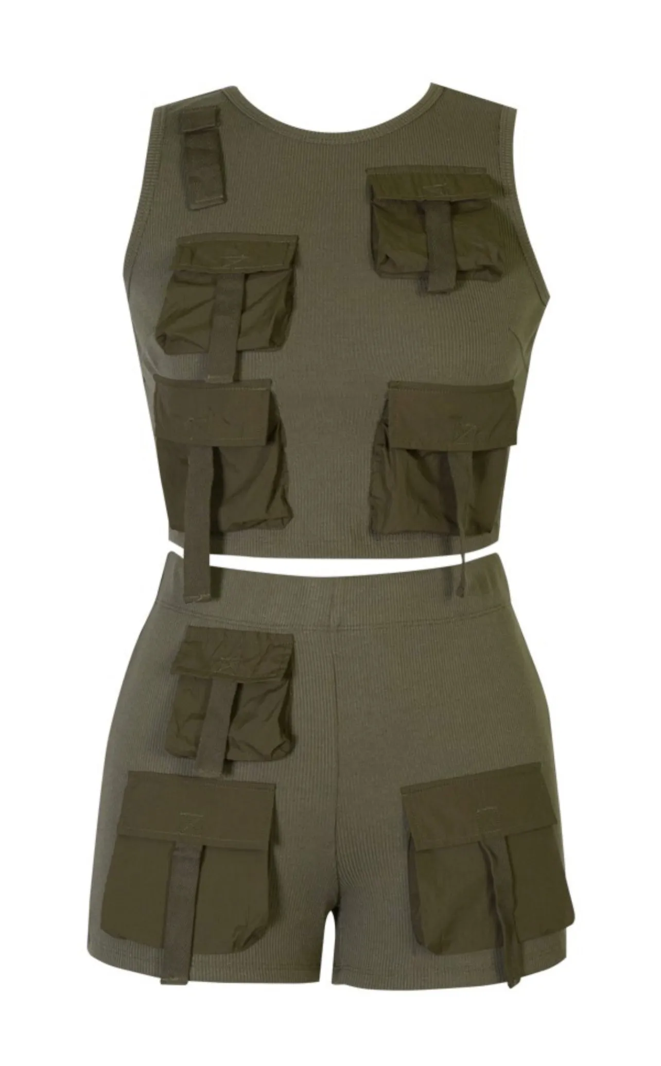 Dixie Ribbed Knitted Two Piece Set With Cargo Pockets