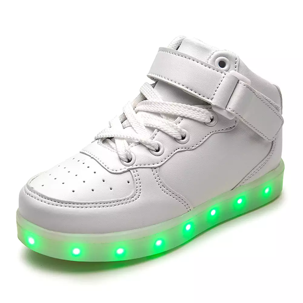 DoGeek Kids High Top Light Up Shoes For Boy and Girls, White, Black, Red, Pink, Blue, Size 25 EU-37 EU