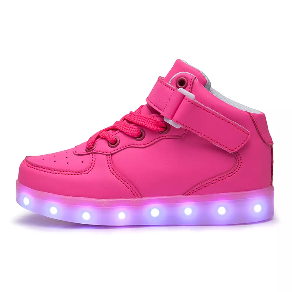 DoGeek Kids High Top Light Up Shoes For Boy and Girls, White, Black, Red, Pink, Blue, Size 25 EU-37 EU