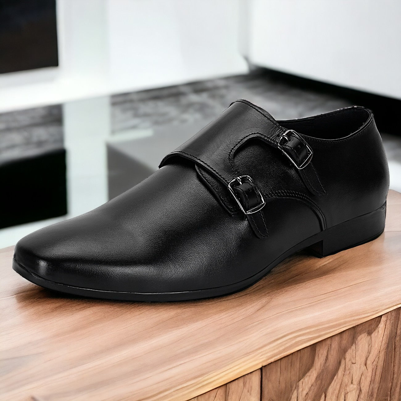 Double Monk Strap Shoes Black