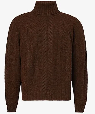 Dunhill Mens Dark Brown Roll-neck cable-knit cashmere jumper