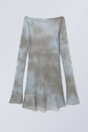 Dyed Mini Net Dress - Long sleeve - Light Blue & Grey - Ladies | H&M GB