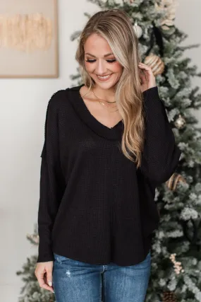 Effortlessly Happy V-Neck Knit Top- Black