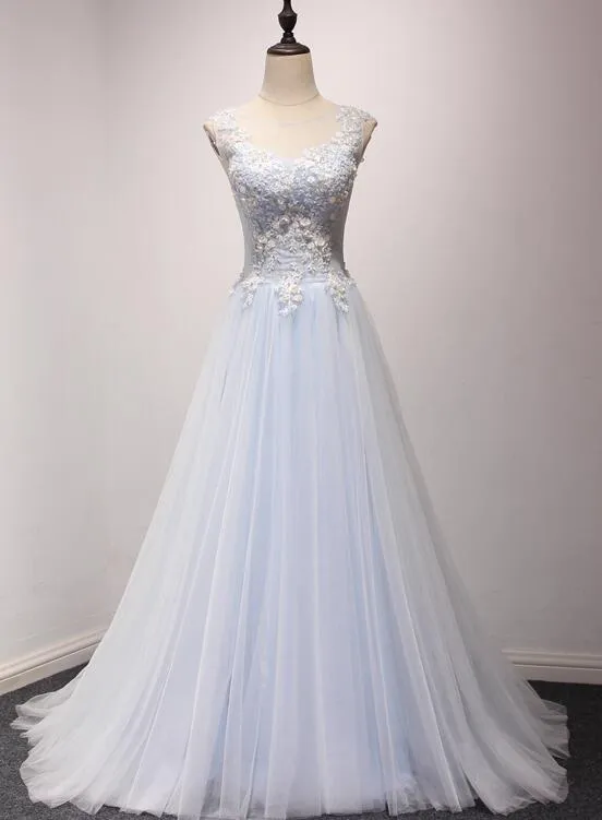 Elegant Light Blue Long Party Dress, A-line Prom Dress