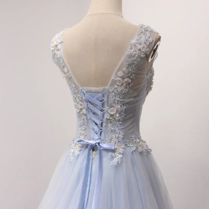 Elegant Light Blue Long Party Dress, A-line Prom Dress