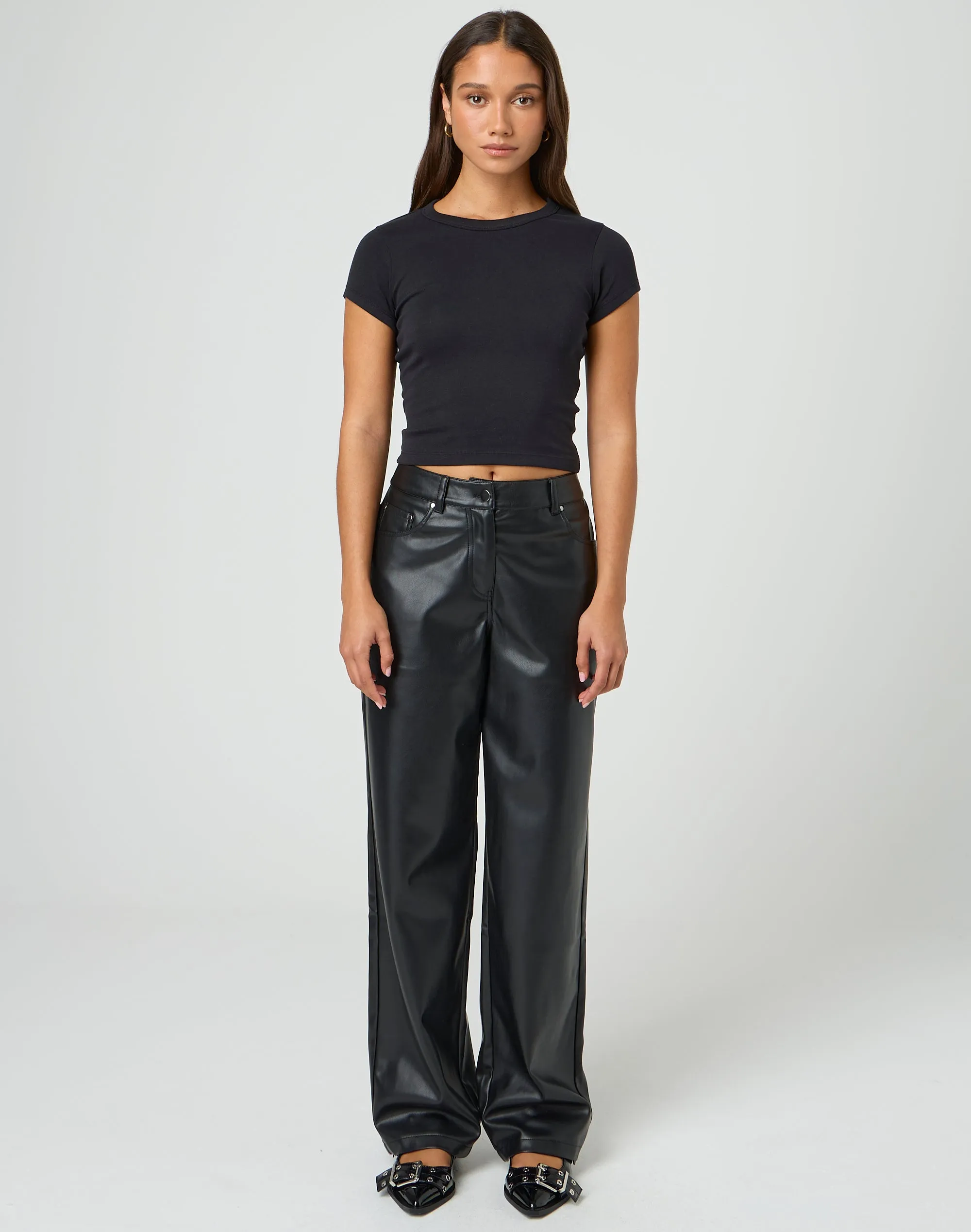 Faux Leather Baggy Pant in Black | Glassons