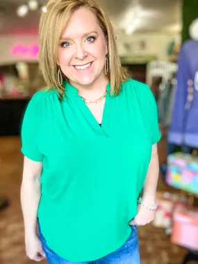 Gabby V-neck Top-Kelly Green