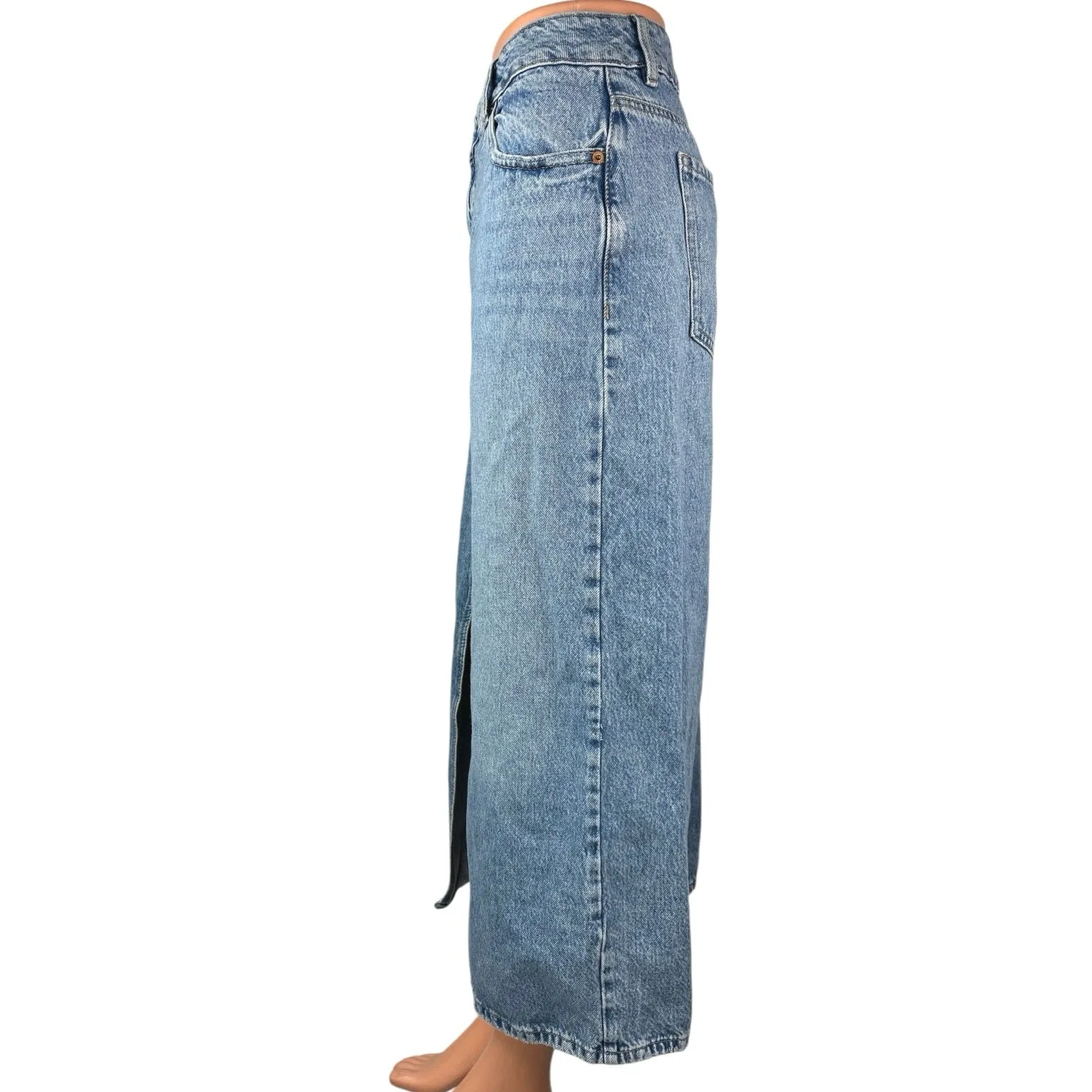 Garage Blue Denim Light Wash Front Slit Mid Rise Midi Maxi A-Line Jeans Skirt L