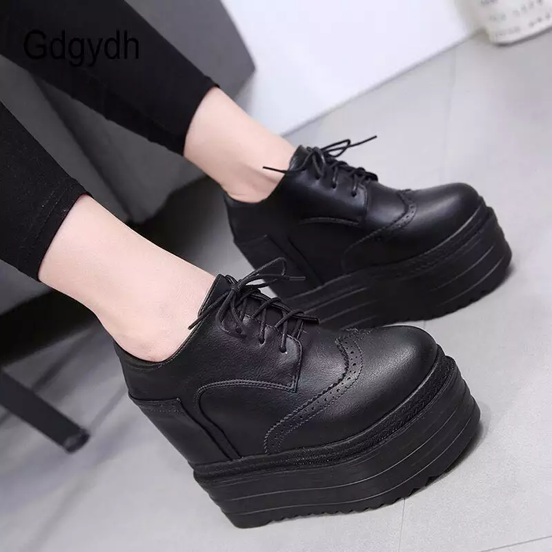 Gdgydh Fall Women Pumps Vintage Round Toe Wedges Female High Heel Shoes Sexy Nightclub Platformance Shoes Two-pieces Shoes Black