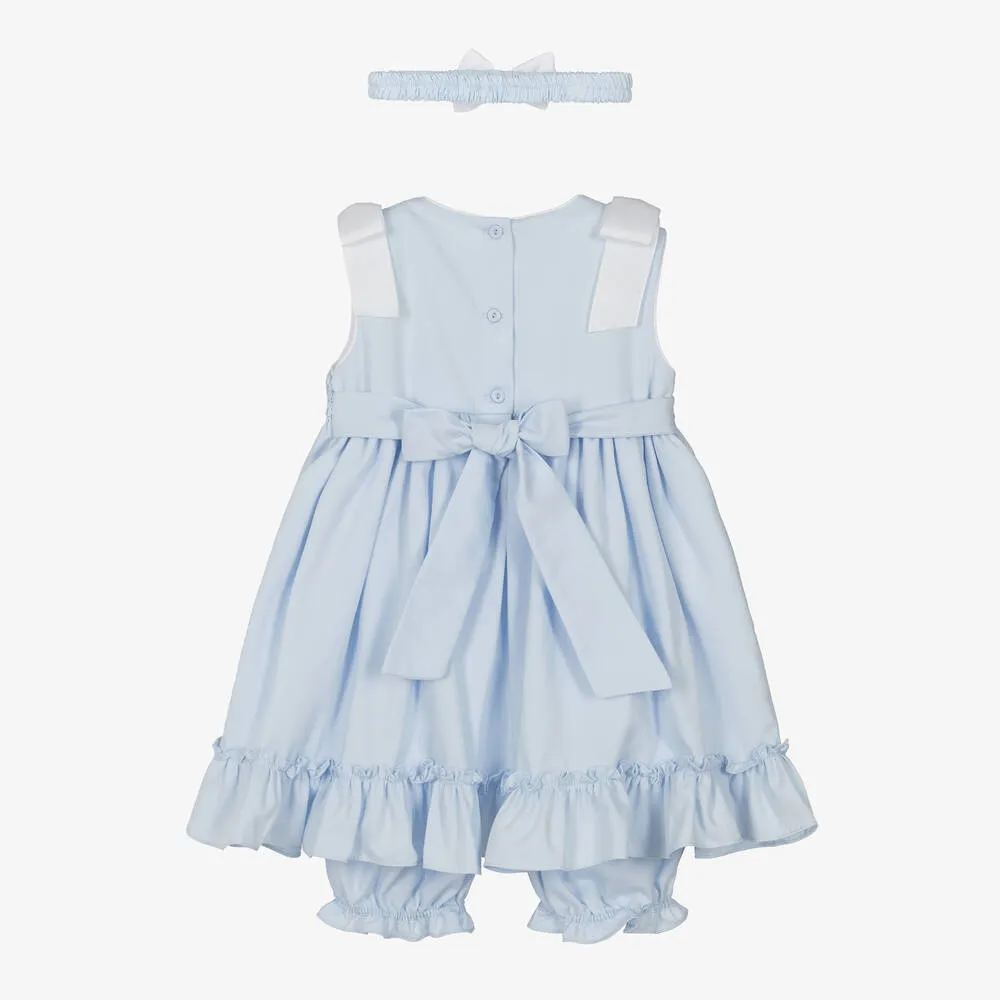 Girls Light Blue Smocked Cotton Dress Set