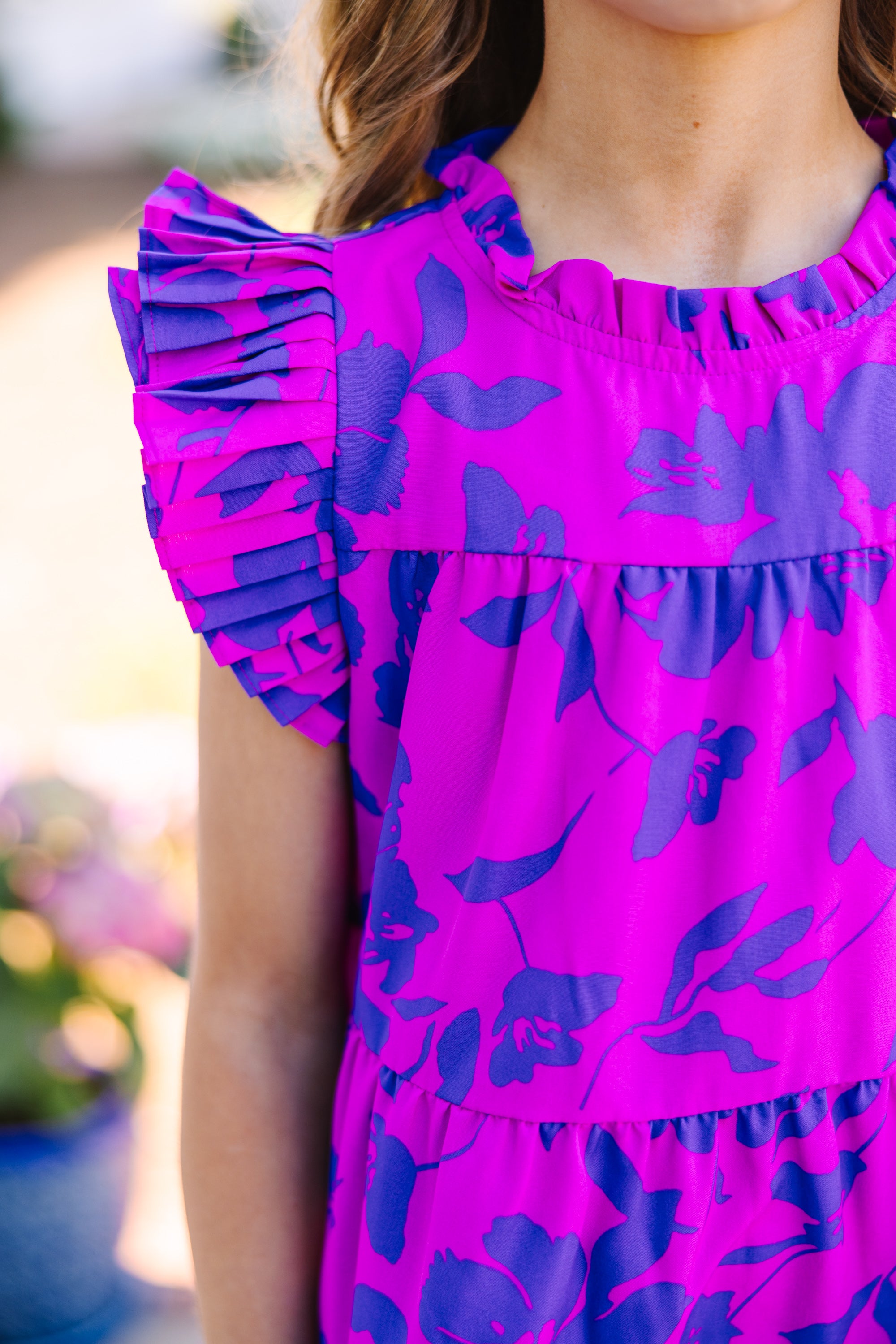 Girls: Make My Day Magenta Purple Floral Babydoll Dress