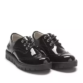 Girls Miss LK Brogues LK8388 Black Patent Lace School Shoes