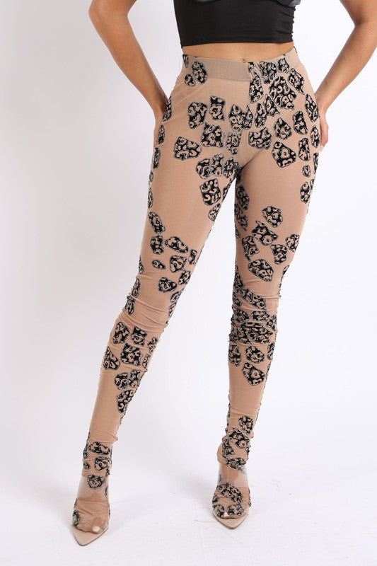 Glittered leopard mesh footed leggings