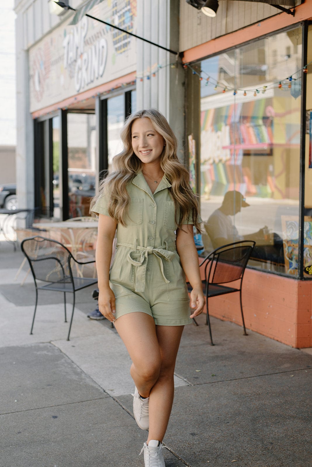 Green Short Sleeve Utility Romper