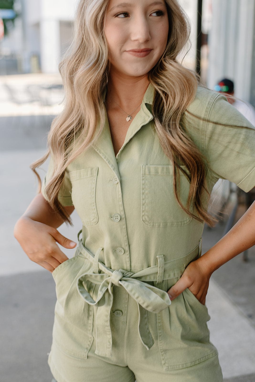 Green Short Sleeve Utility Romper