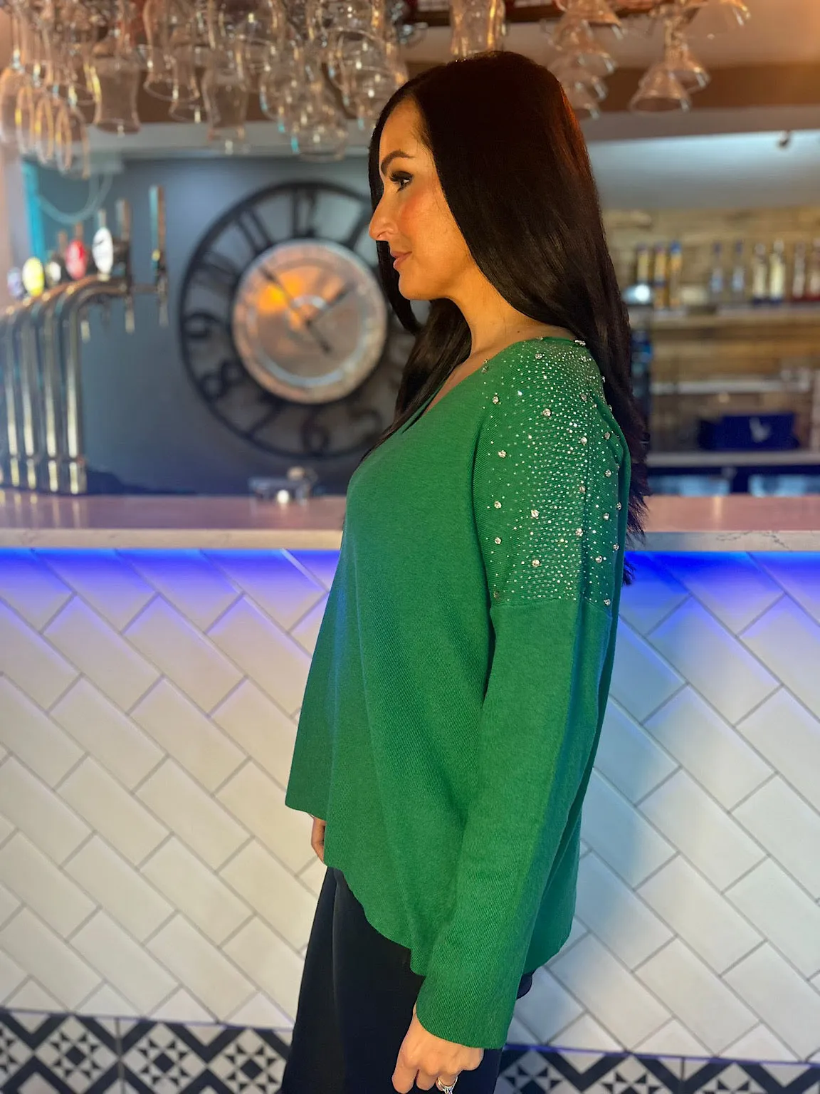 Green Sparkle Shoulder Knit Khloe