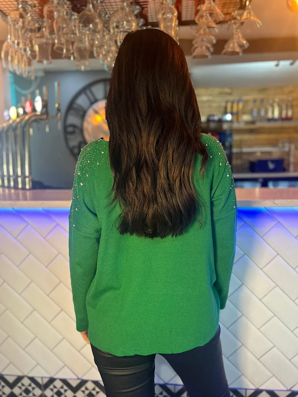 Green Sparkle Shoulder Knit Khloe