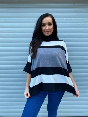 Grey Stripe Folded Sleeve Knit Steph